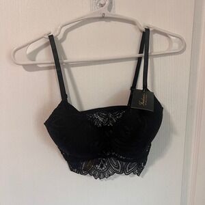 Frederick's of Hollywood Lace Bralette Padded Adjustable Straps Black Medium NWT